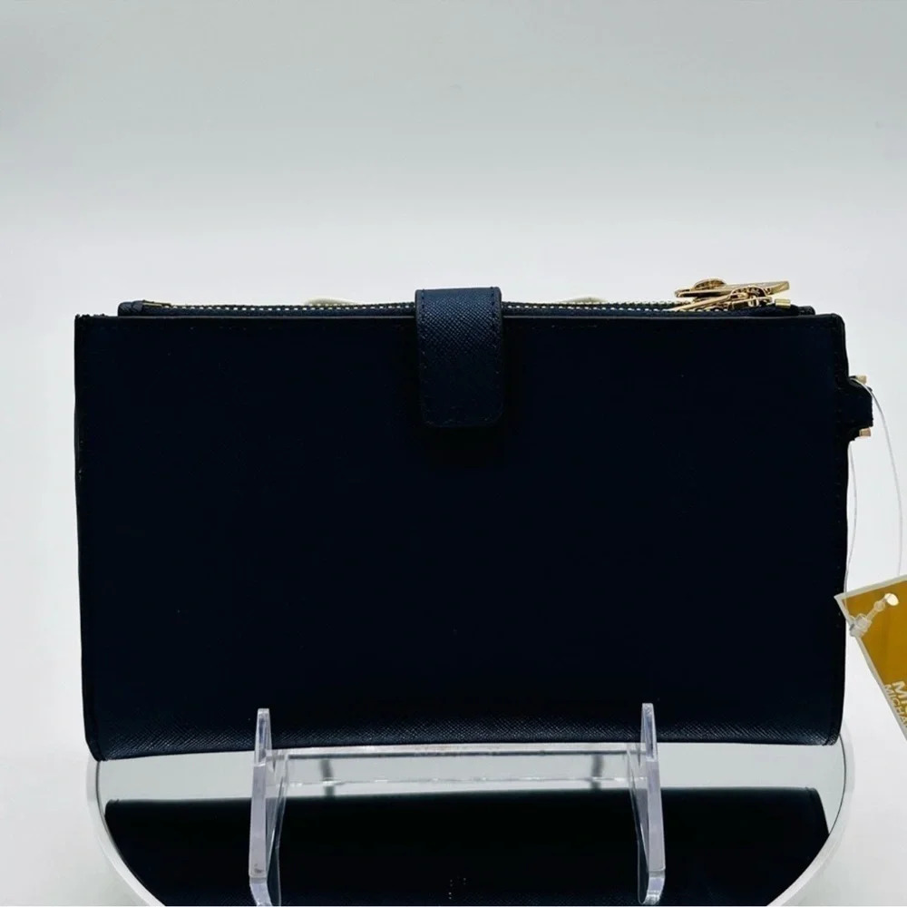 Michael Kors Large Double Zip Wallet Wristlet Navy Blue/Gold - Picture 4 of 7